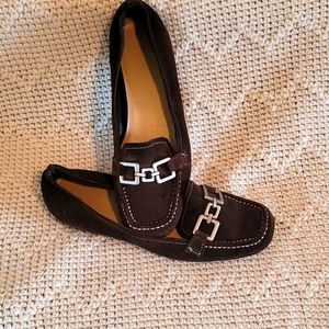 MADELINE STUART brown flats, suede with silver buckle,sz 7.5
